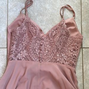 Lulus Flirting with Forever Blush Pink Lace Button Back Skater Dress Medium